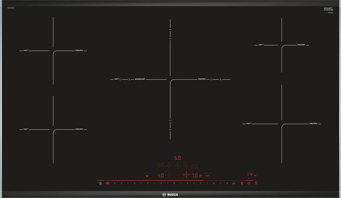 Bosch Piano Cottura a Induzione 5 Fuochi Larghezza 56 cm Piano in Vetroceramica colore Nero - PIV975DC1E